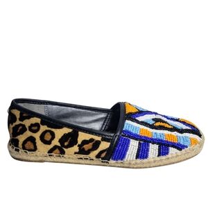 Sam Edelman Women's Lida Beaded Espadrilles Flats Calf Hair Leopard Print Size 7